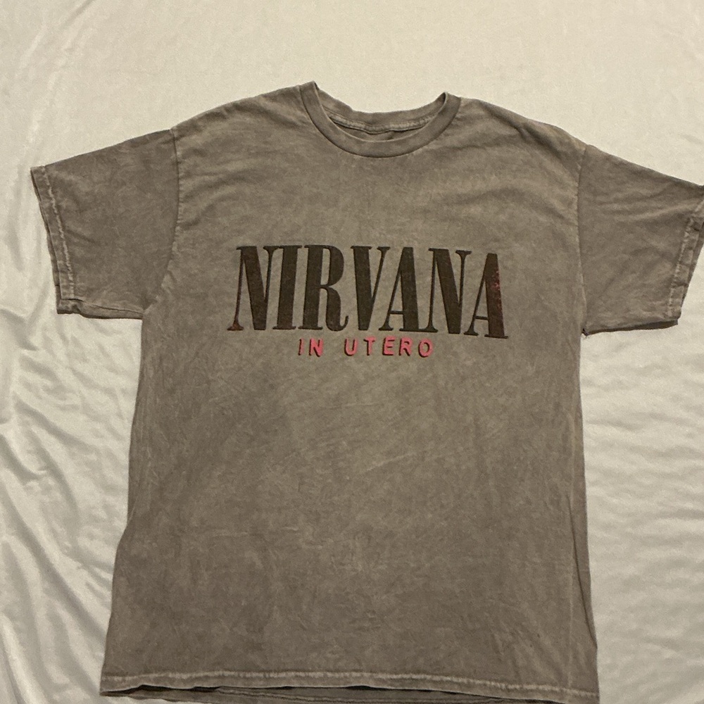 NIRVANA Vintage Gray Tee with Pink In Utero Accents Size Large